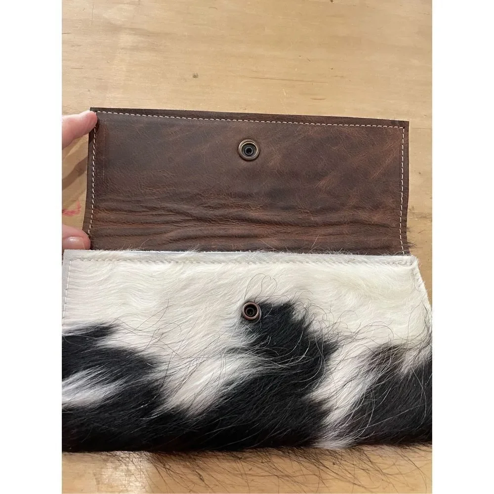 New Leather Pony Hair Clutch Wallet with Aztec EmDerail Rodeo Western